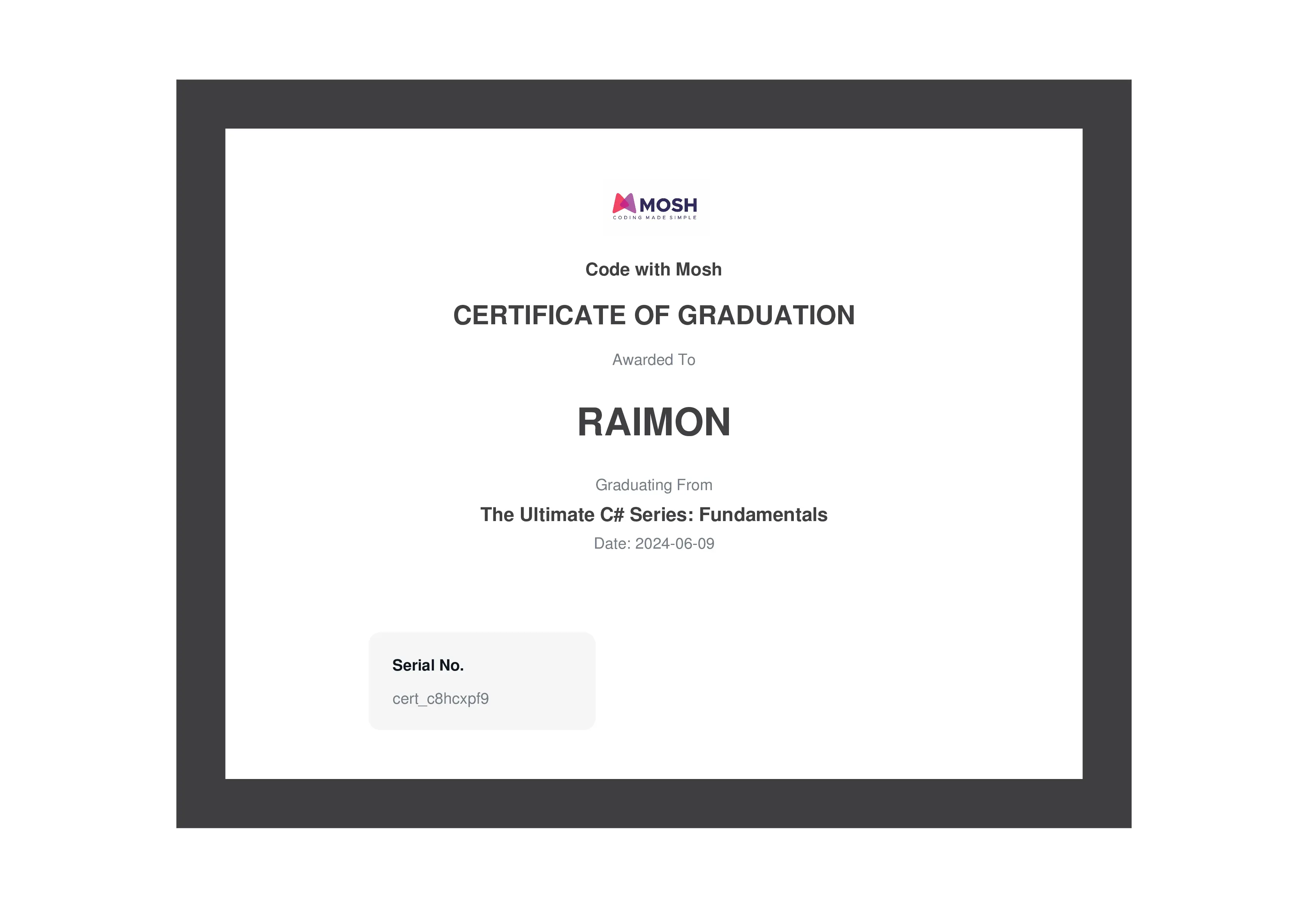 My C# Basics certificate