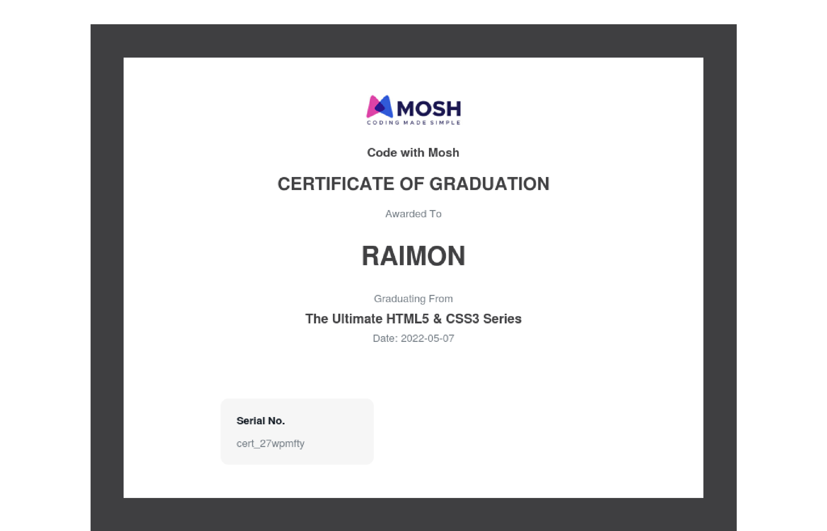 My HTML and CSS certificate