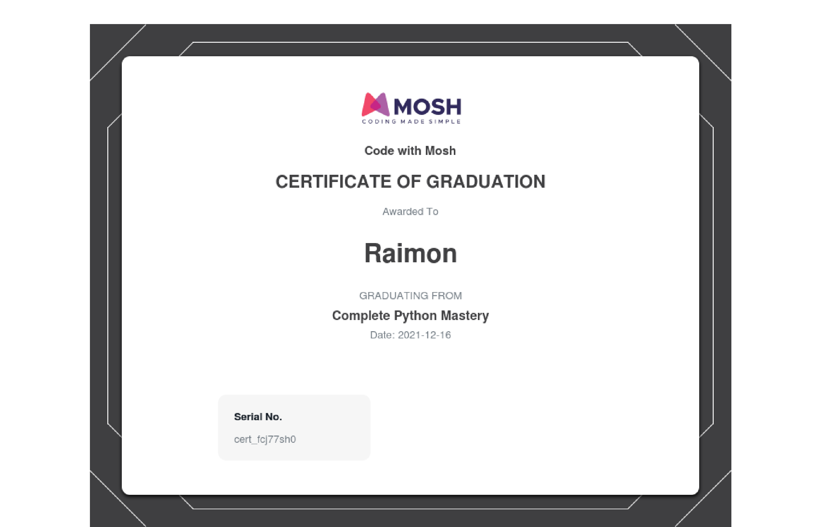 My Python certificate