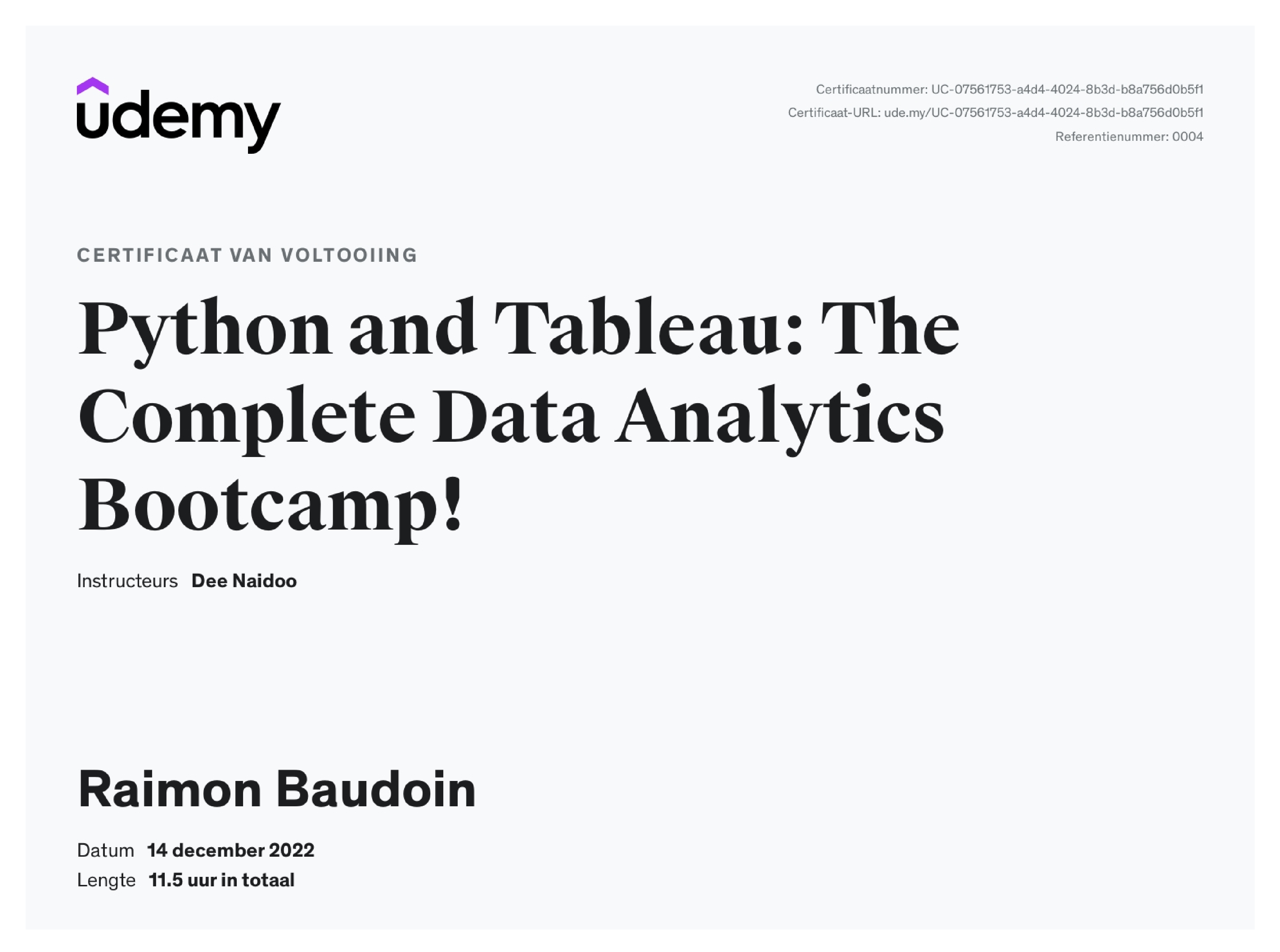 My Python and Tableau certificate