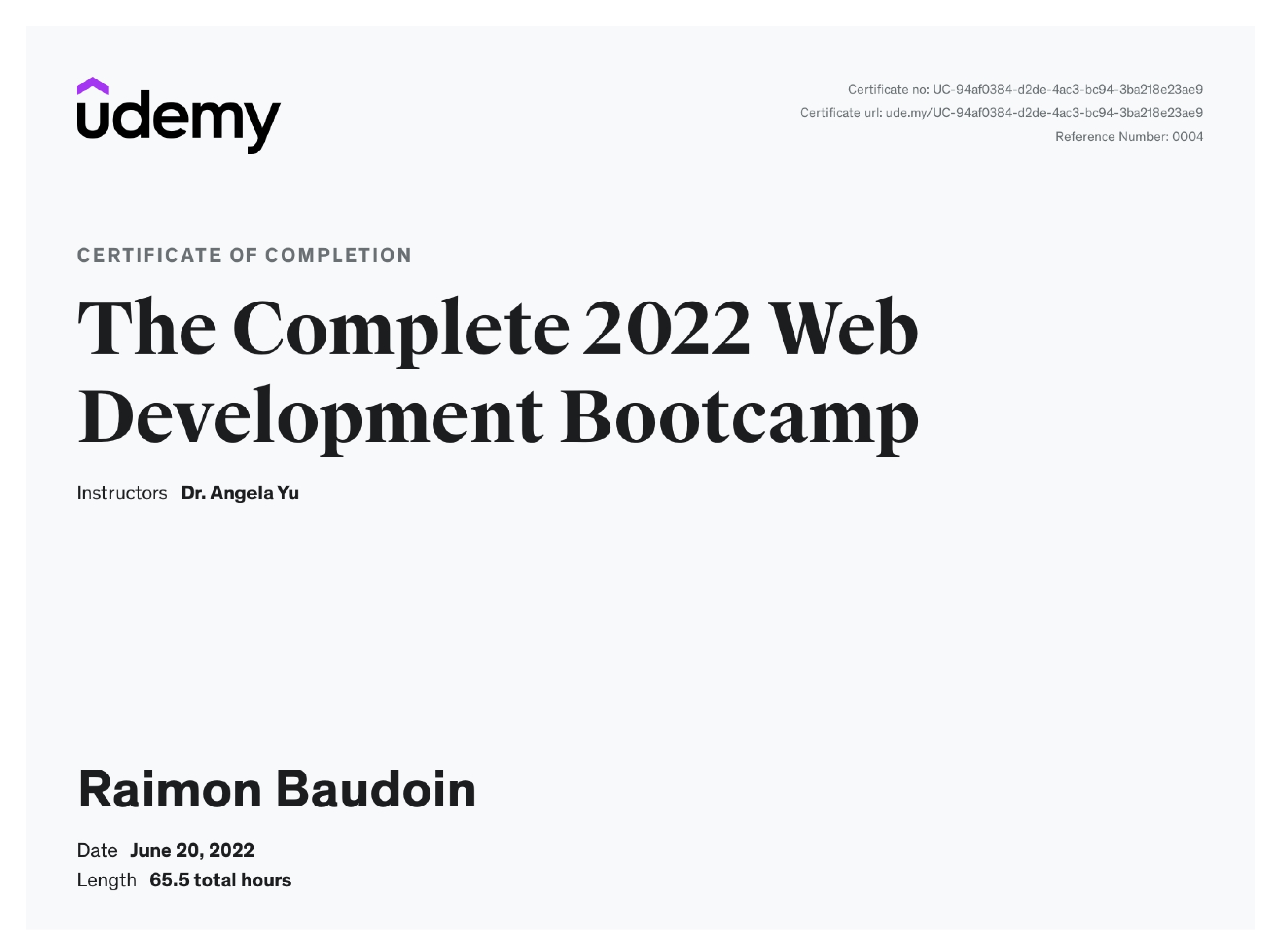 My Web Development certificate