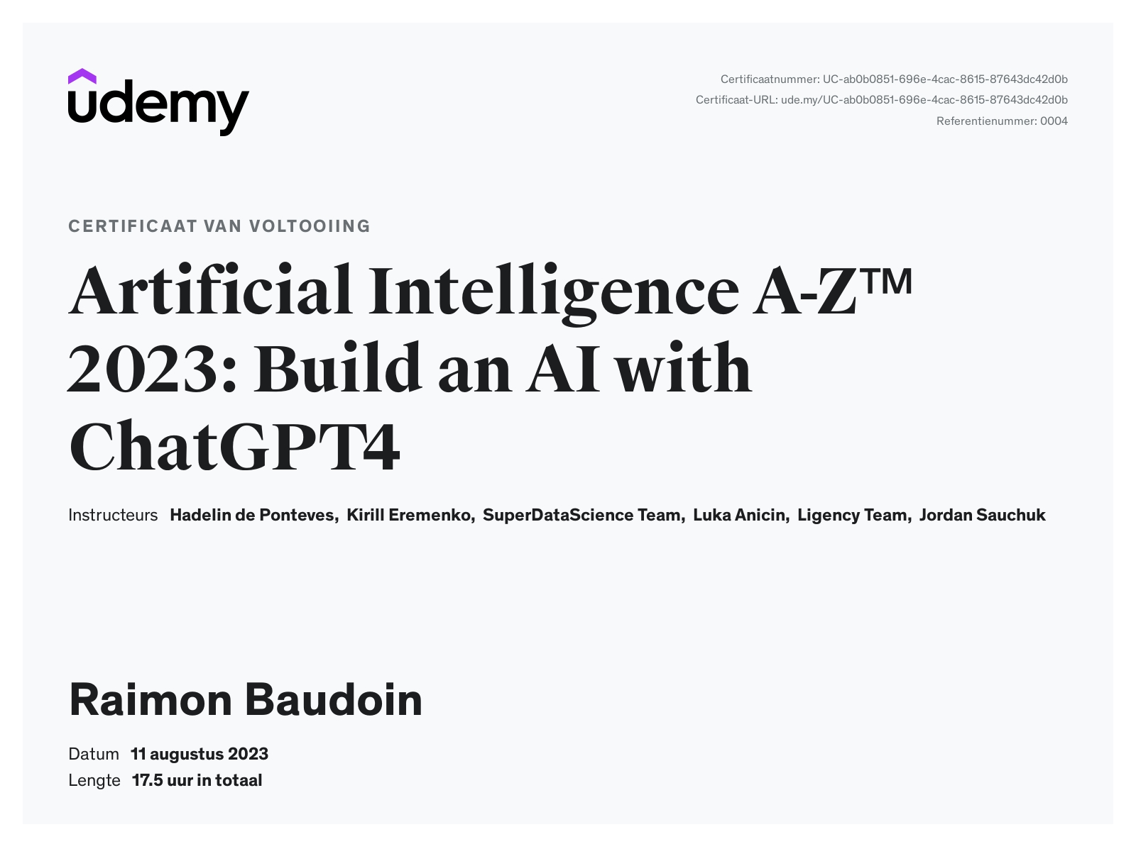 My AI certificate