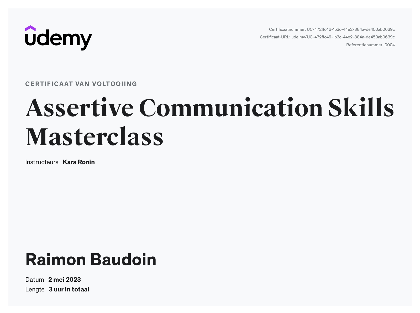 My Assertiveness certificate