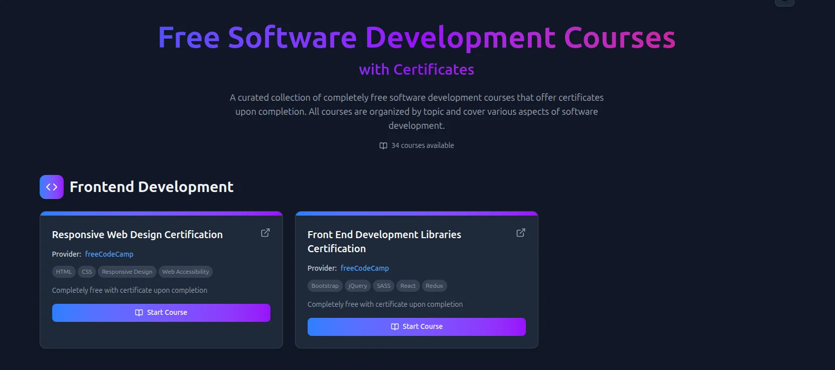 Free software development courses with certificates collection