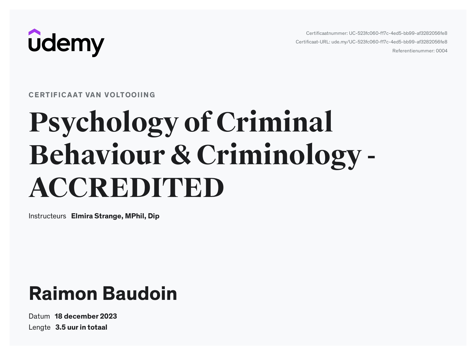 My Criminology certificate