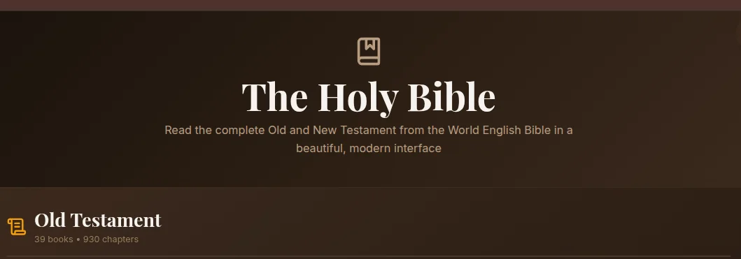Holy Bible Reader header with Old and New Testament sections